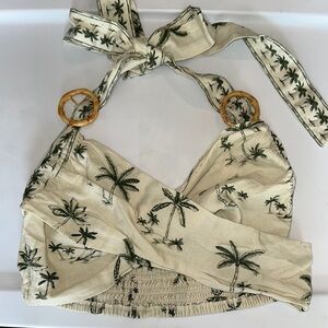 Show Me Your MuMu Cream and Black Sleeveless Wrap Crop Top